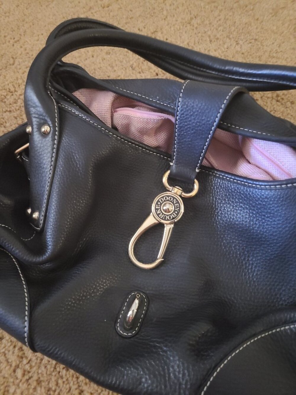 Dooney & Bourke Annalisa Black Pebbled Leather Lock Satchel Bag Silver Hardware - Picture 2 of 5